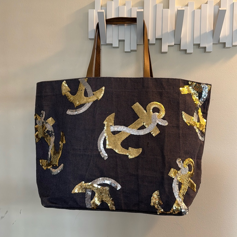 Mud Pie Sequined Anchor Beach Tote